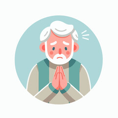 Sad Elderly Man with Folded Hands Illustration