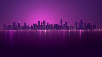 Fototapeta premium Purple City Skyline Reflected in Still Water at Night