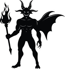 Angry Winged Demon silhouette, Winged Demon vector illustration, Winged Demon line art vector