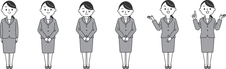 スーツを着た女性のイラストセット　全身　ベクター
