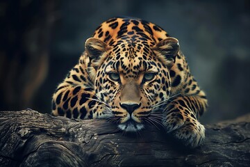 Fototapeta premium A leopard resting on a tree branch