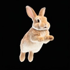 Obraz premium Light brown rabbit leaping in 3D with black background
