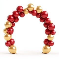 Red gold balloon arch; event decor; white backdrop
