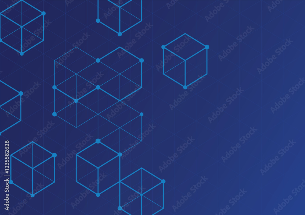 Poster abstract blue background and geometric cube vector illustration template technology bigdata ai conce