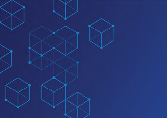 Abstract blue background and geometric cube vector illustration template technology bigdata ai concept