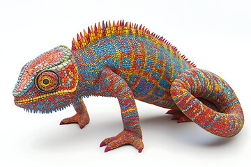 Obraz premium chameleon on a white background, chameleon on a blank white background, a chameleon, chameleon, cute chameleon, white background, Copy Space For Add Text 3D Rendering, 3D, Vector, AI Generative
