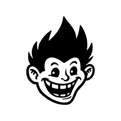 Cartoon Character Head Smiling With Black Hair