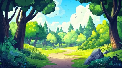 Serene Forest Path Winding Through Lush Green Trees