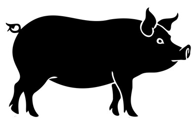 Black and white pig illustration