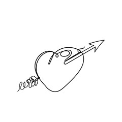 continuous line drawing heart love with arrow illustration