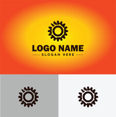 Fototapeta premium Gear brand icon Equipment label Gear manufacturer Product brand flat logo sign symbol editable vector
