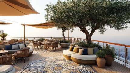 Obraz premium Luxury Yacht Deck Oasis: Mediterranean Sunset Serenity