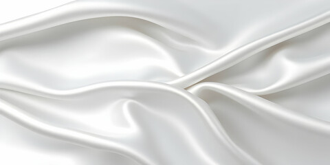 Naklejka premium Flowing white silk fabric, smooth texture, elegant drapery, soft folds, minimalist, monochromatic, gentle curves, satin sheen, abstract background, luxurious material, subtle shadows, high-key lightin