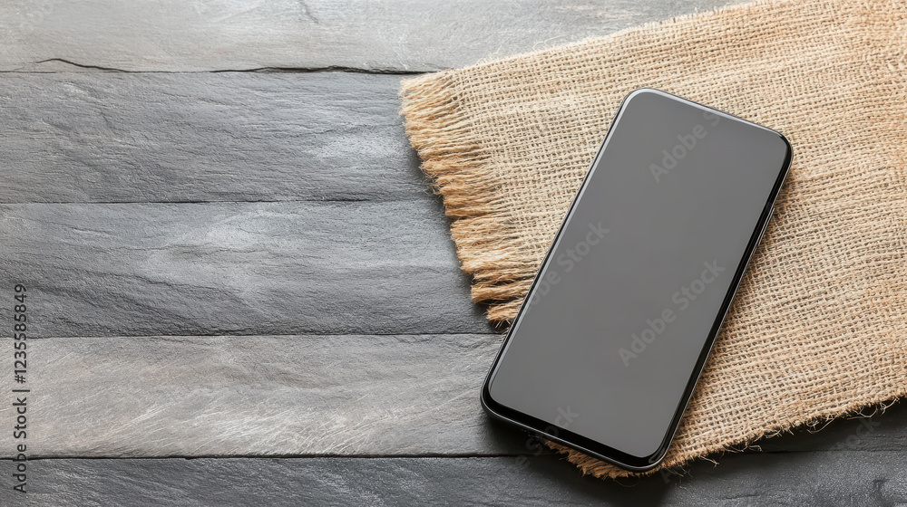 Poster mobile phone on textured surface with simple design