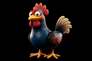chicken on a black background, chicken on a blank black background, a chicken, chicken, cute chicken, black background, Copy Space For Add Text 3D Rendering, 3D, Vector, AI Generative
