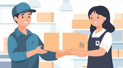 Obraz premium Illustration of a courier delivering a package