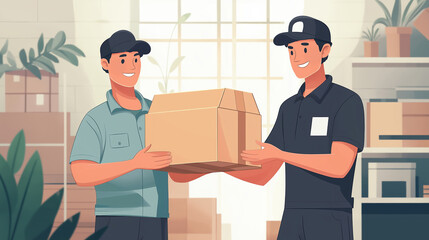 Illustration of a courier delivering a package