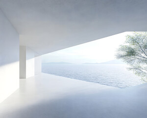Ocean View from Minimalist White Interior
