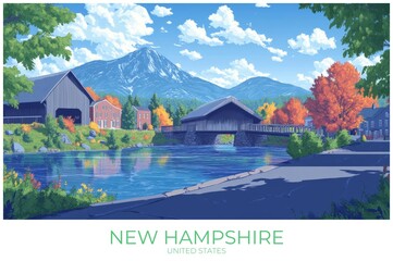 New hampshire United states Travel Poster Illustration Print Decor Gift Canvas Wall Art