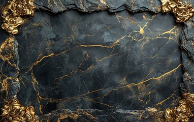 Fototapeta premium Dark Marble with Golden Accents and Decorative Elements