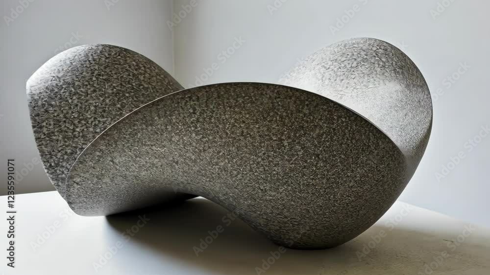 Poster sculptural design showcasing smooth curves and textured surface in a minimalist indoor setting