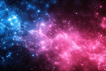 Naklejka premium Abstract Pink and Blue Galaxy Nebula Cosmic Network Digital Art Background