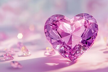 Fototapeta premium 3D heart-shaped pink diamond isolated on a pastel background