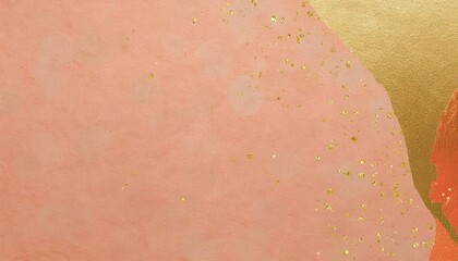Fototapeta premium 金箔で彩られた淡いオレンジ色の和紙の和風背景素材。コピースペースあり。aiで生成