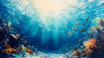 Fototapeta premium Vibrant Underwater Scene with Colorful Coral and Fish