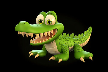 Fototapeta premium crocodile on a black background, crocodile on a blank black background, a crocodile, crocodile, cute crocodile, black background, Copy Space For Add Text 3D Rendering, 3D, Vector, AI Generative