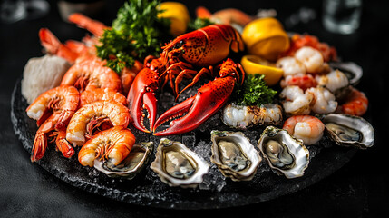 Delicious Seafood Platter Lobster Shrimp Oysters Fresh Gourmet Dinner Plate Menu Meal Fine Ocean    
