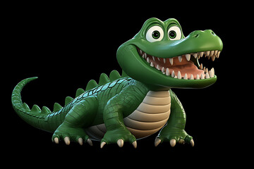 Fototapeta premium crocodile on a black background, crocodile on a blank black background, a crocodile, crocodile, cute crocodile, black background, Copy Space For Add Text 3D Rendering, 3D, Vector, AI Generative