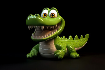 Fototapeta premium crocodile on a black background, crocodile on a blank black background, a crocodile, crocodile, cute crocodile, black background, Copy Space For Add Text 3D Rendering, 3D, Vector, AI Generative