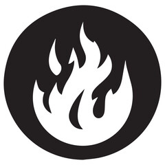 Illustration of silhouette of a isolated flame within a black circle