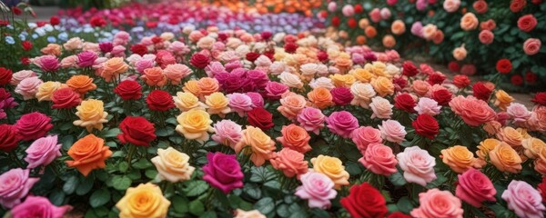 A Variety of Roses with Different Hues and Textures on a Colorful Garden Floor , floral arrangement, flowers, roses