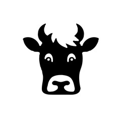 Black and White Minimalist Cow Head Silhouette Design