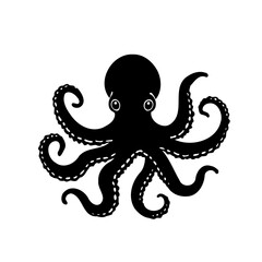Black Octopus Silhouette Against White Background