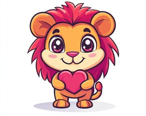 Cute lion cub holding heart; Valentine's Day card (1)