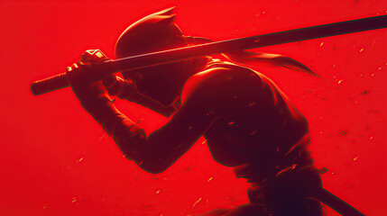 anime ninja with a sword in the red background