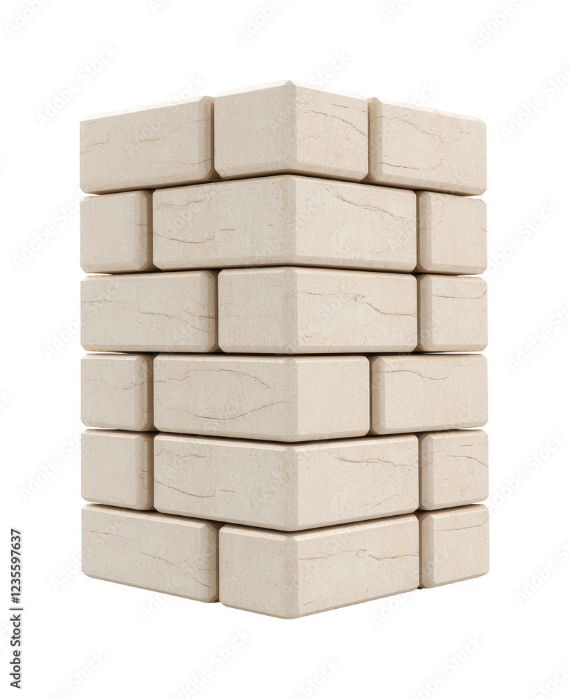 Poster 3d stacked beige brick cubes arranged in a vertical pattern, featuring smooth textures and subtle ea