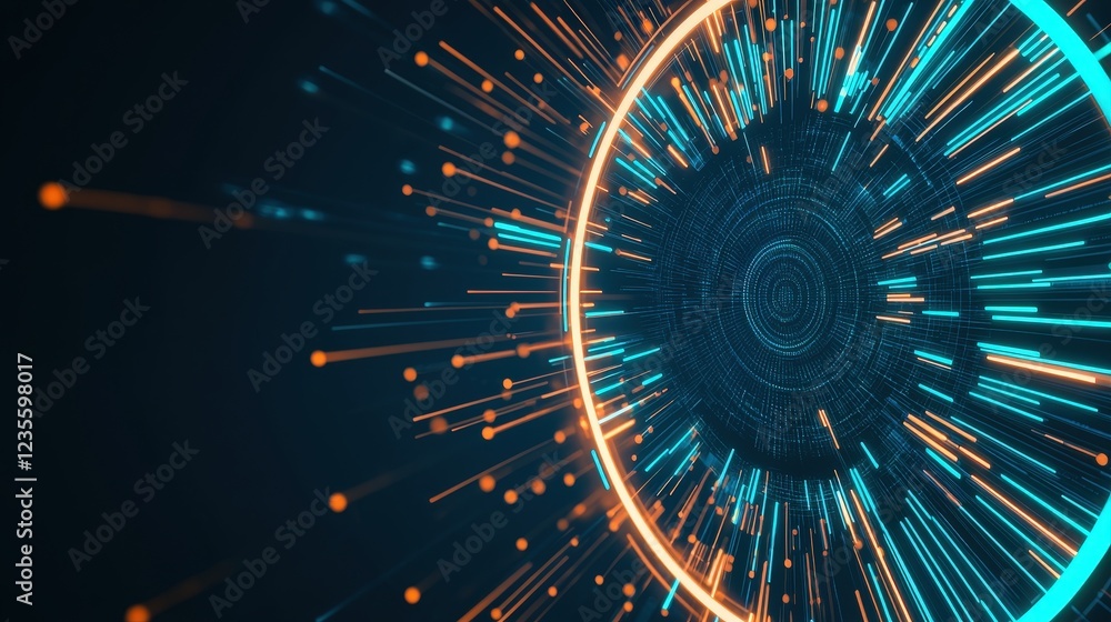 Poster colorful abstract light rays and circular patterns