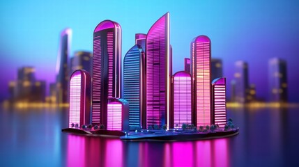 Obraz premium Vibrant Futuristic Cityscape with Colorful Glass Skyscrapers