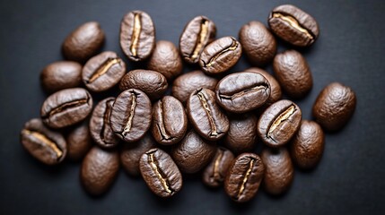 Fototapeta premium Dark Roasted Coffee Beans On Black Background