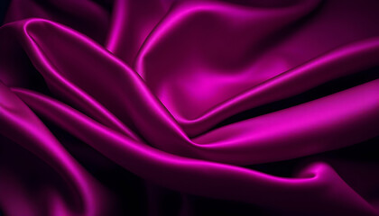 Obraz premium Luxurious magenta silk fabric, smooth texture, deep folds, shimmering satin, vibrant pink-purple hue, elegant drapery, soft lighting, close-up detail, high contrast, glossy surface, rich color saturat