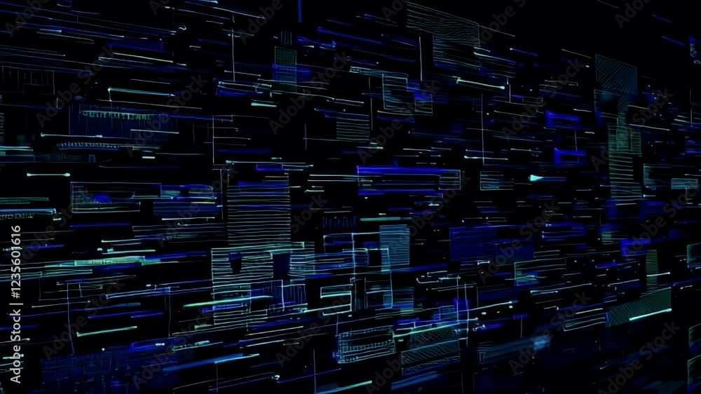 Poster digital abstract background featuring blue lines, patterns, and data streams in technology inspired 
