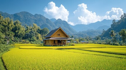 Fototapeta premium Mountain Rice Paddy Home