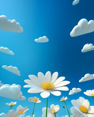 Obraz premium 白い花と青い空と雲