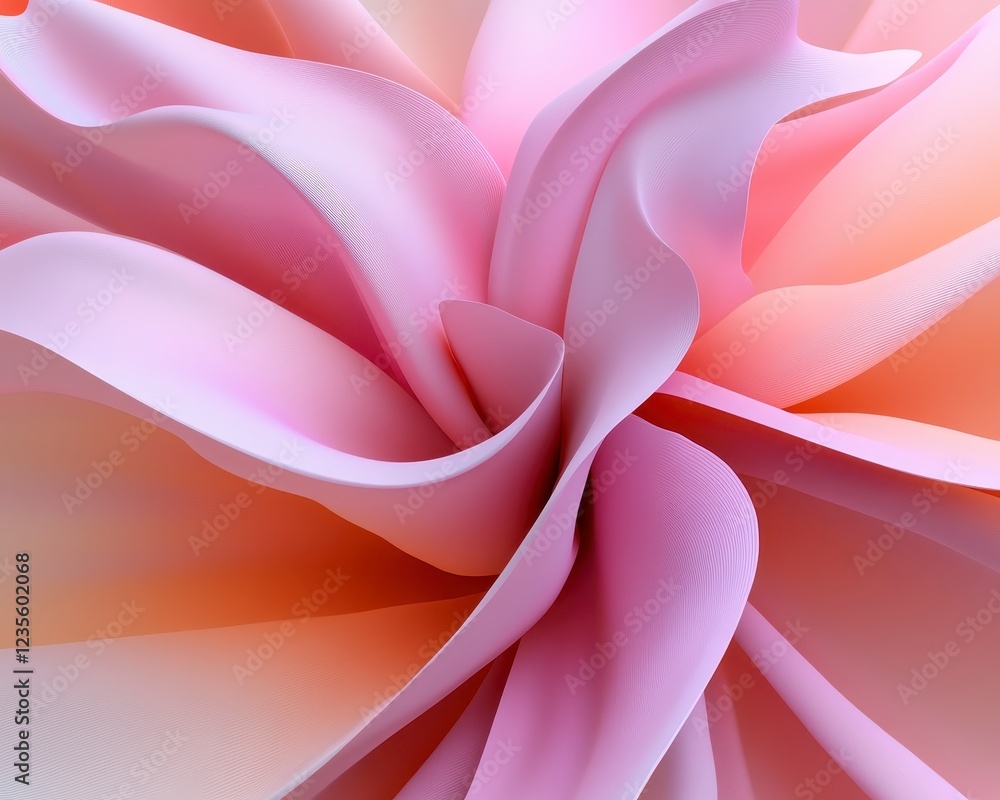 Poster abstract close up of pink and orange swirling shapes, resembling soft petals or fabric. the texture 