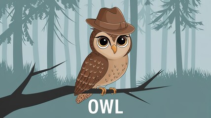 Owl with hat and glasses. Vector illustration in cartoon style.
