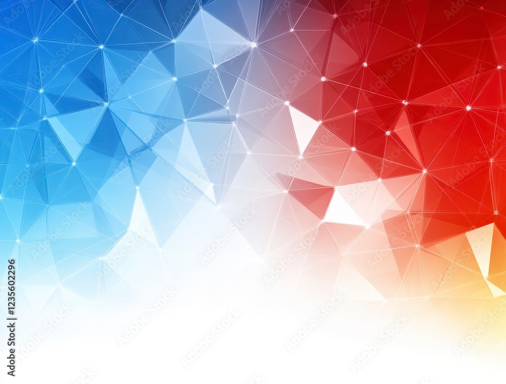 Poster abstract background with blue, red and white geometric shapes, creating a vibrant and dynamic compos